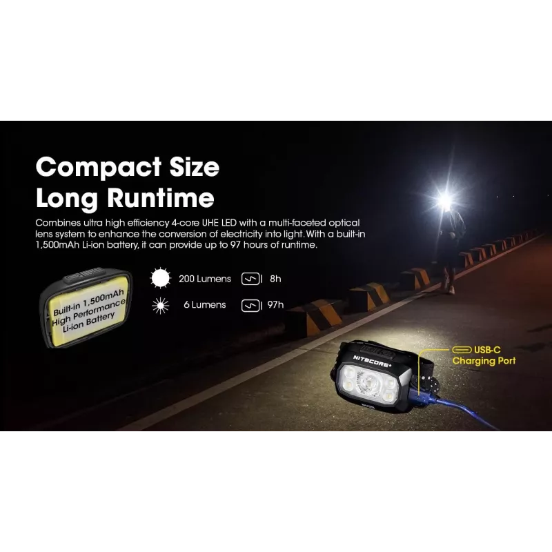 Lanterna de cabeça Nitecore NU30 — lanterna LED de cabeça compacta e portátil, até 500 lúmenes, vários níveis de potência, modo de luz vermelha