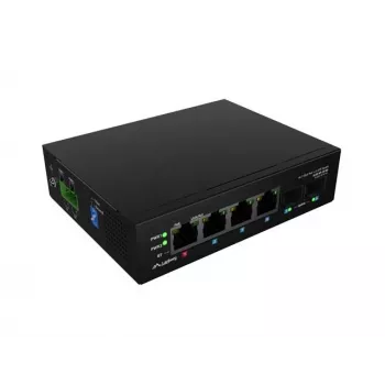 Switch PoE industrial não gerido LANBERG ILGE-4P-2S-90 — 1xBT, 3xAT, 2xSFP, montagem DIN, Gigabit