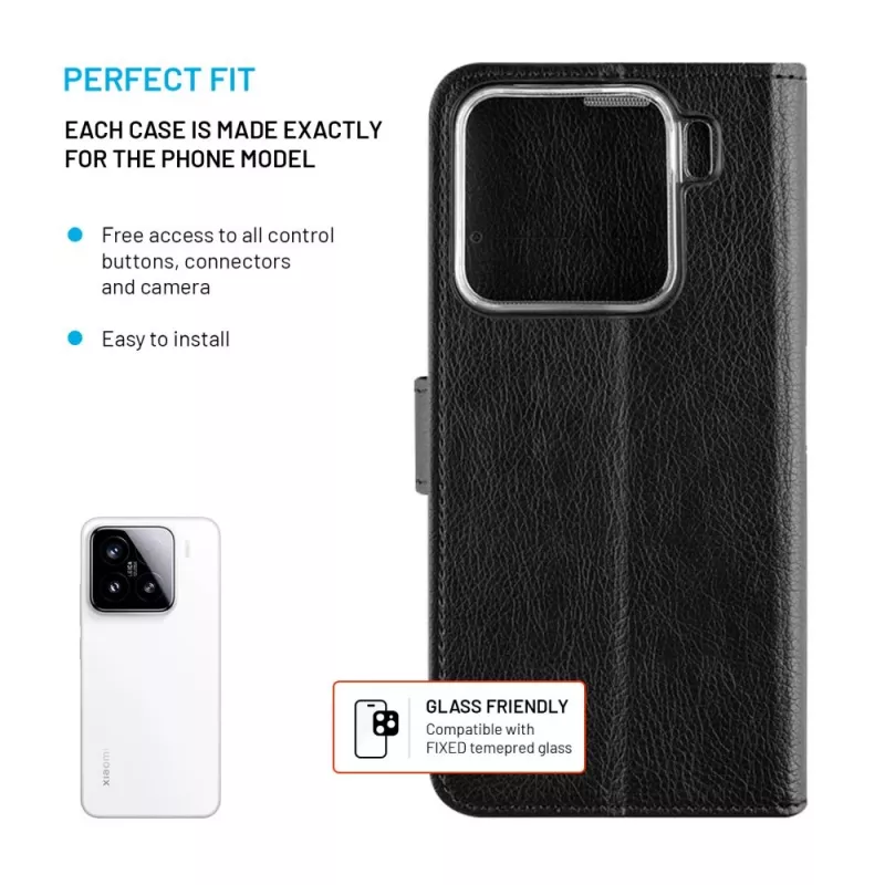 Fixed Opus | Capa tipo livro | Xiaomi | 15 | pele | preto