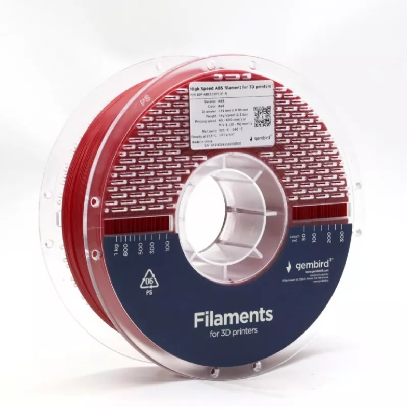 Filamento para impressão 3D GEMBIRD ABS 1,75 mm vermelho 1 kg