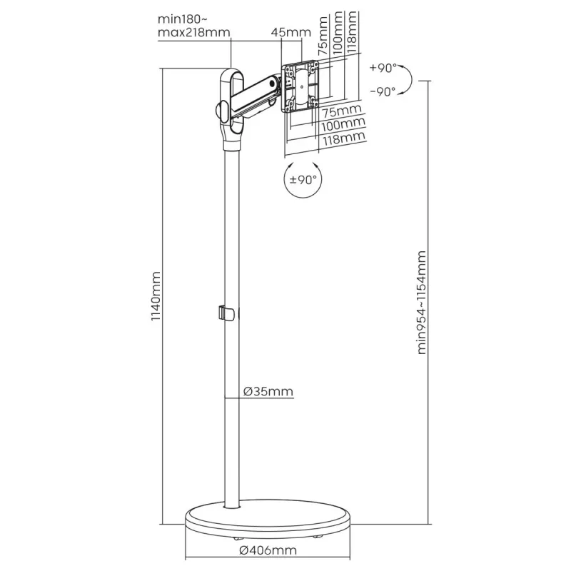 Suporte móvel para TV/monitor MACLEAN MC-970W para TVs de 17–35 polegadas com altura ajustável e rodas