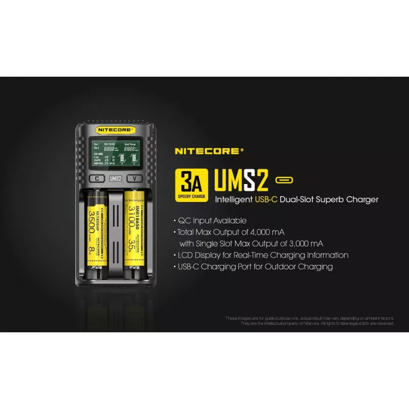 Carregador de baterias Nitecore UMS2 pilha doméstica DC iões de lítio níquel-cádmio