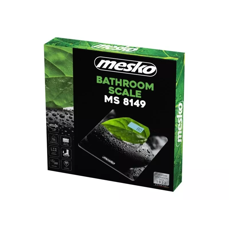 Balança de casa de banho Mesko MS 8149 Peso máximo 150 kg Precisão 100 g preta verde