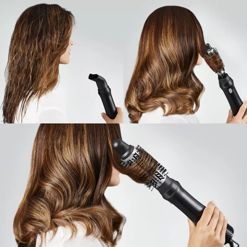 Escova de ar quente Rowenta Express Style CF6320F0 quente preto prateado para todos os comprimentos de cabelo