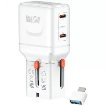 Carregador de viagem World 65W USB-C + USB-A branco