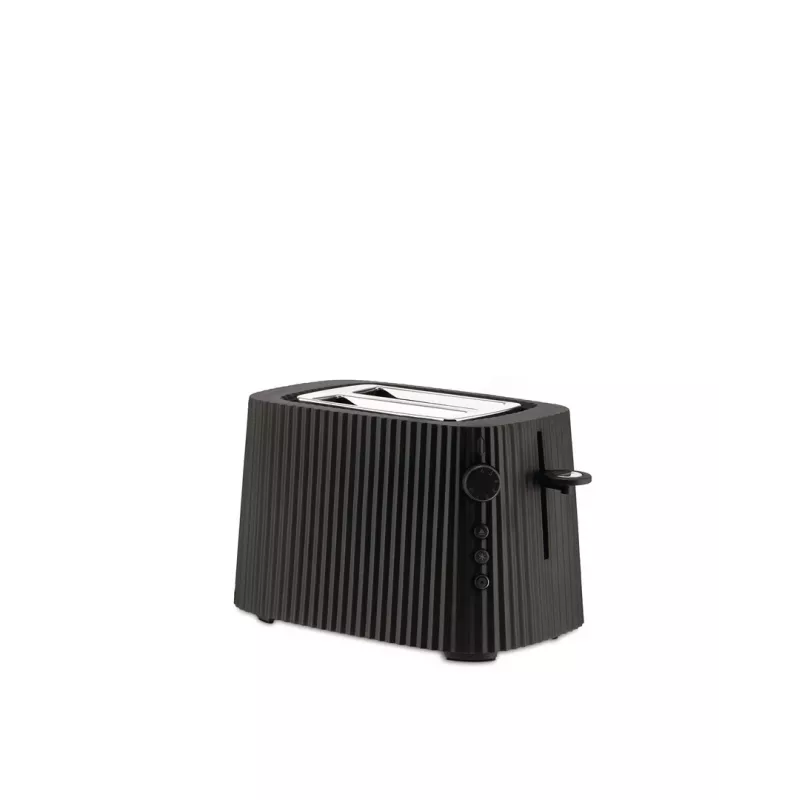 Torradeira Alessi MDL08B preta — design Plissé, 6 níveis de tostagem, bagel/descongelar/aquecer, 340×185×250 mm