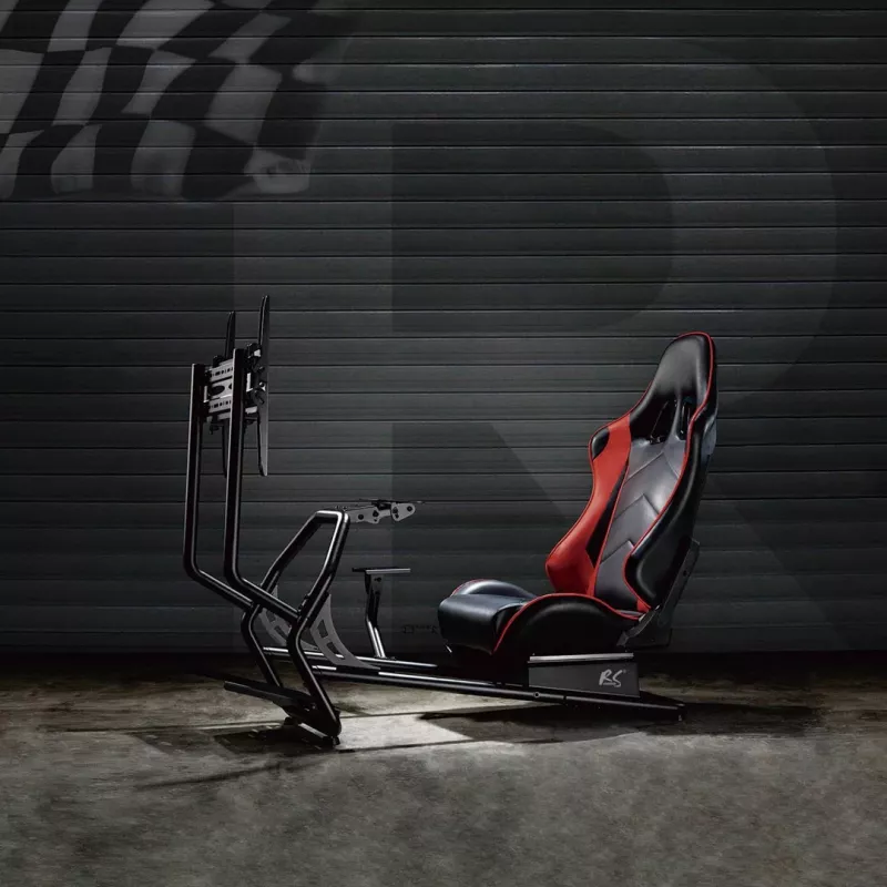 Cadeira gaming NanoRS RS160, suporte para simulador de corrida 3-em-1, para PC, consolas, jogadores, revestimento em pele sintética, suporte para volante, suporte de TV até 50 polegadas, VESA máx. 400x400