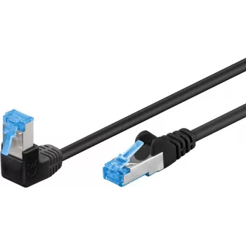 Cabo de rede Goobay CAT 6A 1x 90° angular, S/FTP (PiMF), preto, 0,25 m - patilha de retenção em cima, LSZH isento de halogéneos, cobre (51555)