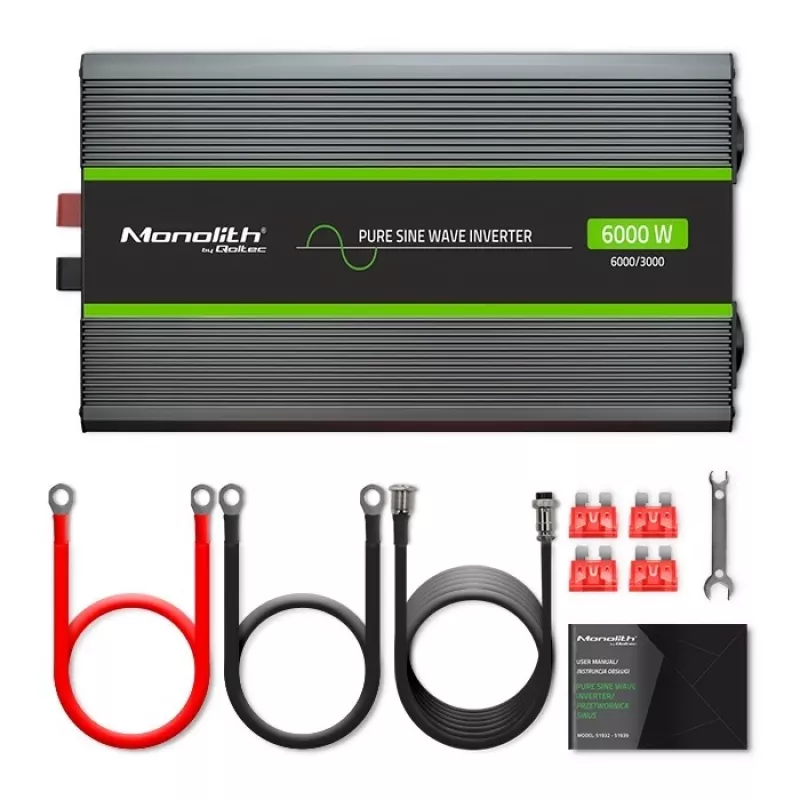 Inversor de onda pura Qoltec 51923 Monolith | 3000W | 6000W | 24V para 230V | LCD
