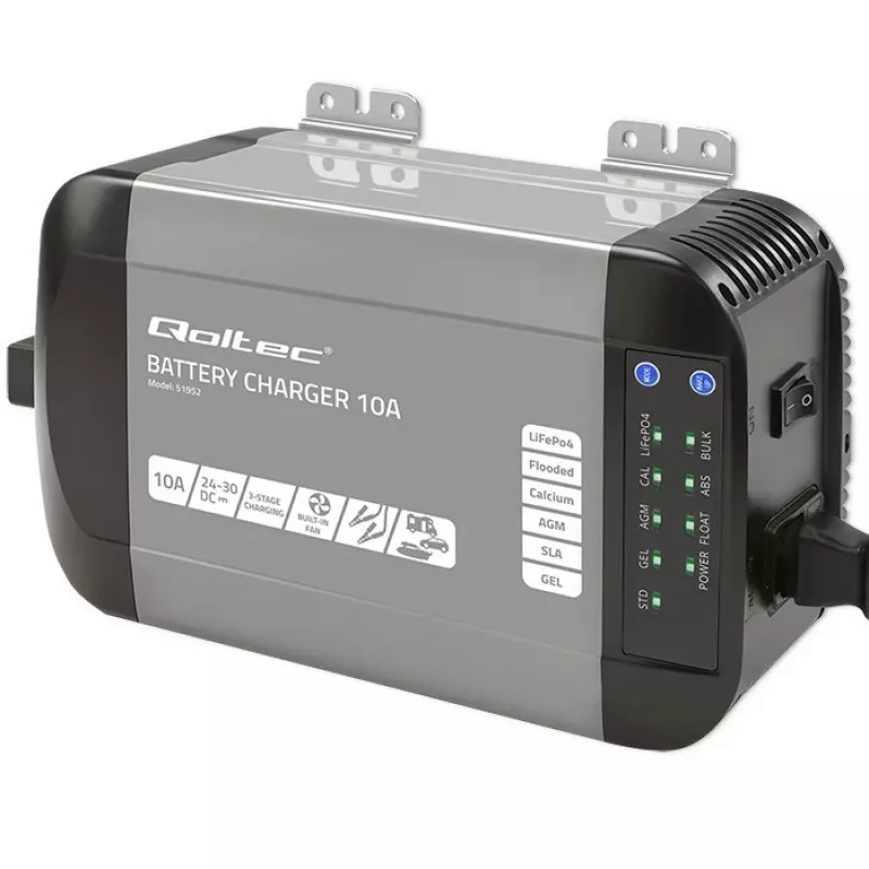 Qoltec 51952 carregador inteligente Monolith para baterias LiFePO4/AGM/GEL/SLA, 10 A, 24 V