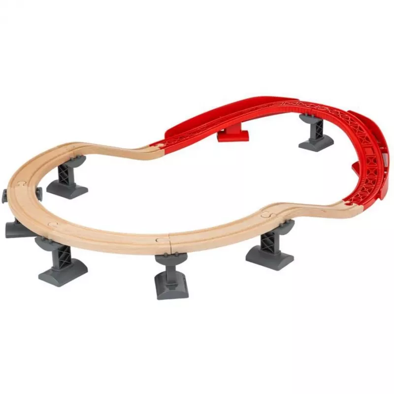 World conjunto de carris montanha e vale, comboio madeira/vermelho, 16 peças