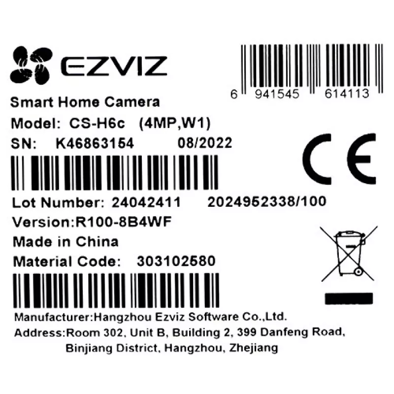 EZVIZ H6c Câmara de vigilância IP 1920 x 1080, interior, tipo esfera, Wi‑Fi & Ethernet, objetiva de 4 mm, rotação de 360°, microSD até 256 GB
