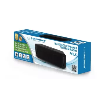 Altifalante portátil estéreo ESPERANZA FOLK preto — 6 W RMS, Bluetooth, MicroSD, bateria LiPo