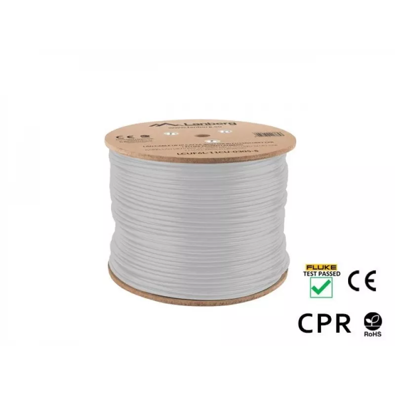 Lanberg LCUF6L-11CU-0305-S cabo de rede U/FTP Cat6a 305 m, cobre maciço, LSZH, CPR, 500 MHz, testado com Fluke, cinzento