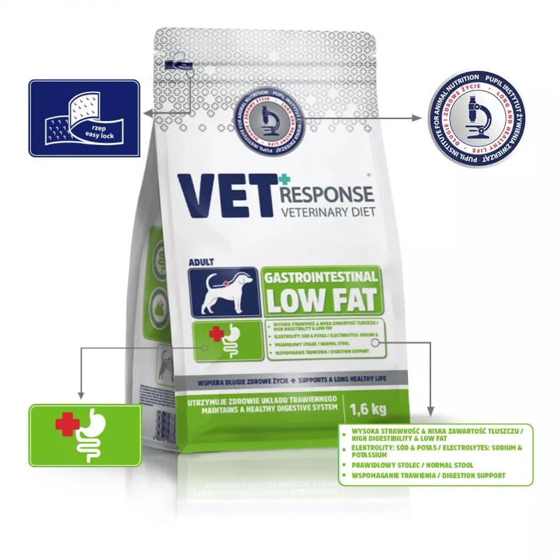 VET RESPONSE Gastrointestinal Low fat - Alimento seco para cães - 1,6 kg