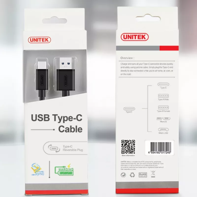 Cabo USB UNITEK Y-C474BK USB 3.2 Gen 1 (3.1 Gen 1) 1 m USB A USB C preto