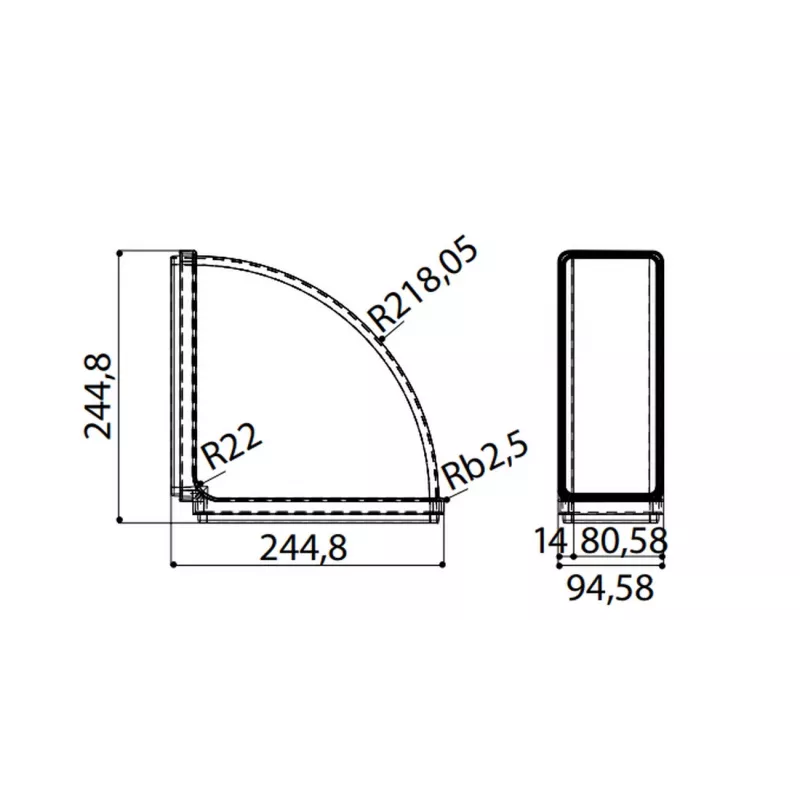 Faber Curve CRO 90 – Curva de 90° para conduta de exaustão retangular 220 x 90 mm