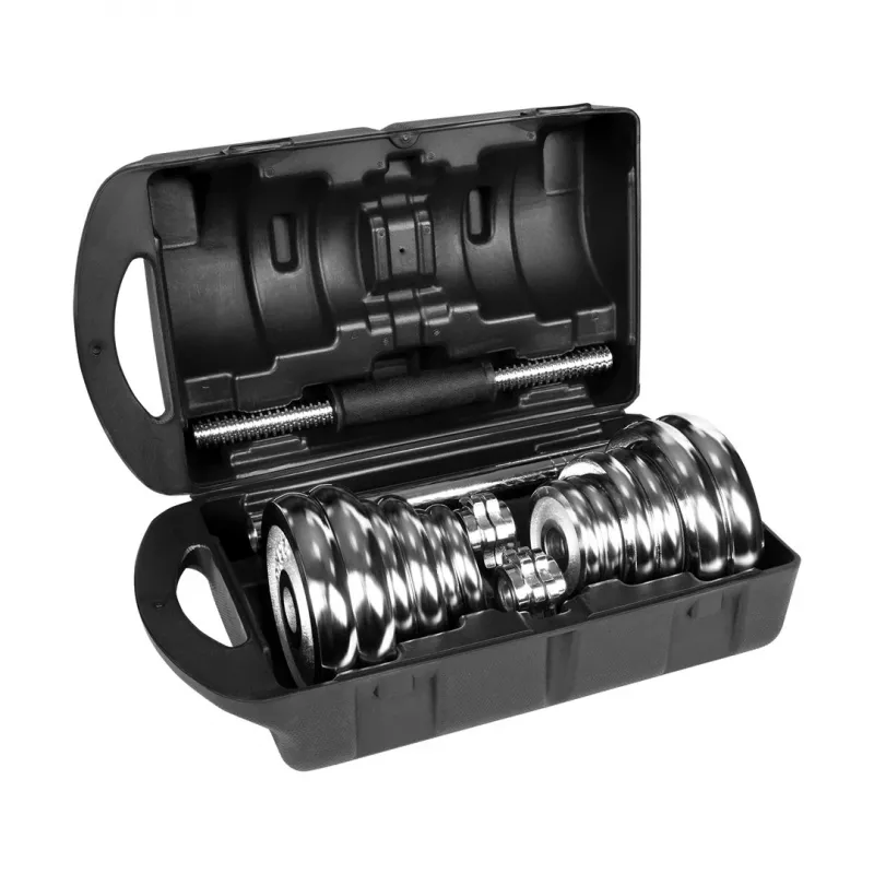 Halteres ajustáveis Rebel Chrom 20 kg com mala e barras de haltere (2) — discos de 2,5 kg, 1,25 kg, 0,5 kg
