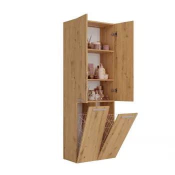 Armário de arrumação de casa de banho top e shop NEL 2K DD ART KPL — estrutura em carvalho, autónomo, 600×300×1740 mm, 3 prateleiras