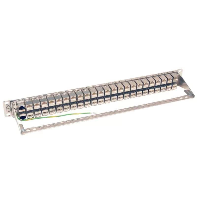 Tripp N254-048-SH-6A 48 portas 1 U montagem em rack patch panel Cat6a STP blindado pass-through - RJ45 Ethernet - TAA - 10 Gigabit Ethernet - RJ-45 - Cat6a - prateado - branco - instalação em rack