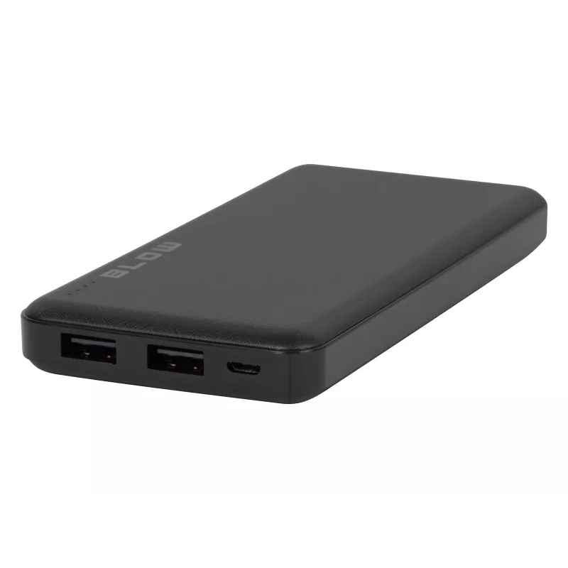 Powerbank portátil BLOW PB10A 10000mAh bateria de polímero, 2 saídas USB-A, 22,5W de potência total, entrada Micro-USB, preto