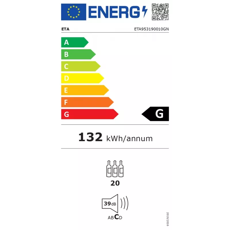 ETA | Arrefecedor de vinho | ETA953190010GN | Classe de eficiência energética G | Independente | Capacidade de garrafas 20 | preto