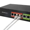 Switch Ethernet PoE QOLTEC 52289 — 4x portas RJ45 PoE, 2x RJ45 uplink, orçamento PoE 65W