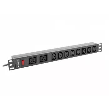 Unidade de distribuição de energia para rack LANBERG PDU-02I1908I-0200-C20-BK — 1U, 10×C13, 16A, cabo de 2 m, 19 polegadas