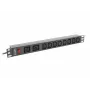 Unidade de distribuição de energia para rack LANBERG PDU-02I1908I-0200-C20-BK — 1U, 10×C13, 16A, cabo de 2 m, 19 polegadas