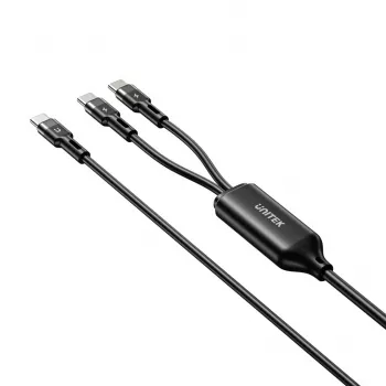 Cabo USB-C 2-em-1 Unitek C14146ABK01 1,8 m, USB-C para USB-C, 100 W PD, preto