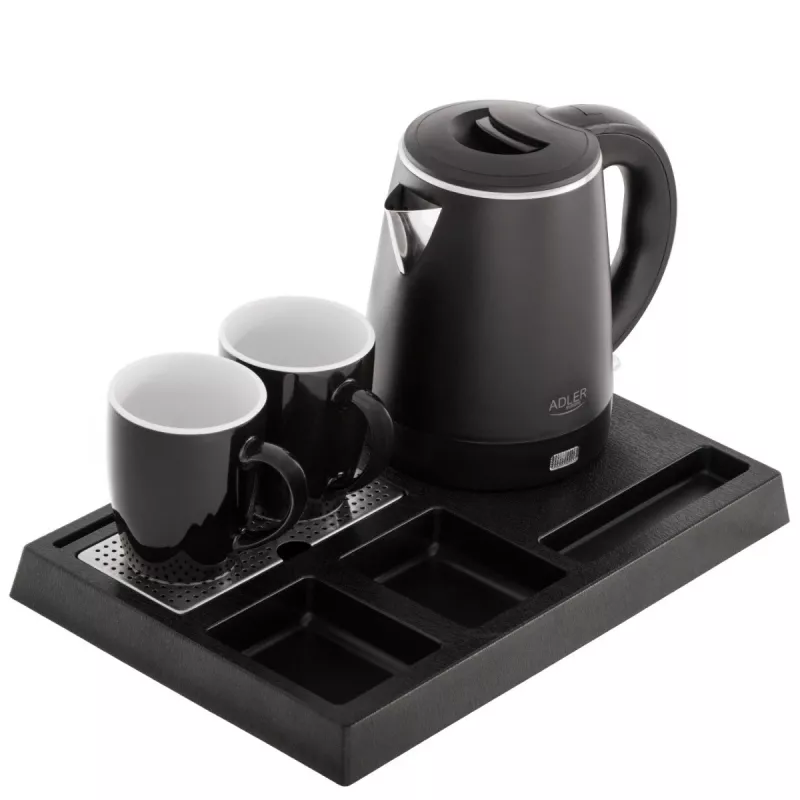 Adler AD 1387 chaleira elétrica de hotel com tabuleiro e chávenas, 1 l, aço inoxidável