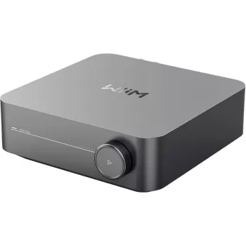 Amplificador de streaming estéreo WiiM Amp Pro cinzento escuro — Wi‑Fi, Bluetooth 5.3, AirPlay 2, Spotify Connect, HDMI ARC, entrada ótica, saída de subwoofer