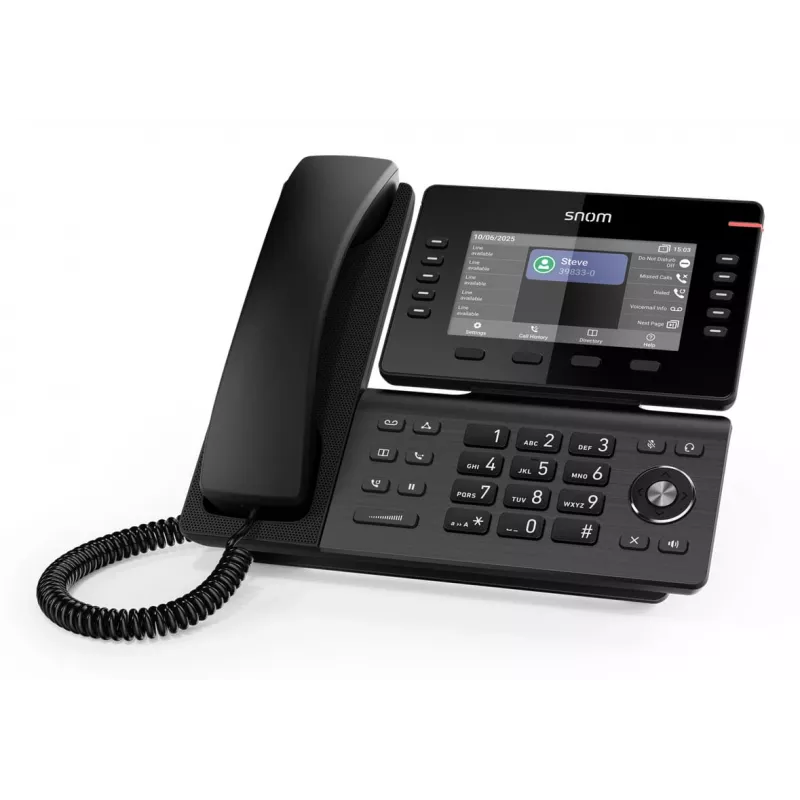 Telefone IP Snom D815WB preto — ecrã IPS de 5 polegadas, Gigabit Ethernet, Wi‑Fi 802.11n/ac, PoE, Bluetooth