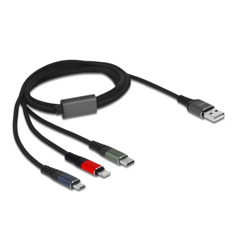 Delock - cabo Lightning, apenas para carregamento - USB macho para Micro-USB Type B, Lightning, USB-C macho - 1,0m - preto (87277)