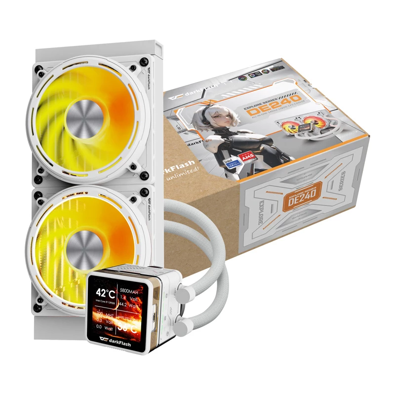 Refrigeração líquida de CPU Darkflash DE240 (branca) – radiador de 240 mm, circuito AIO fechado