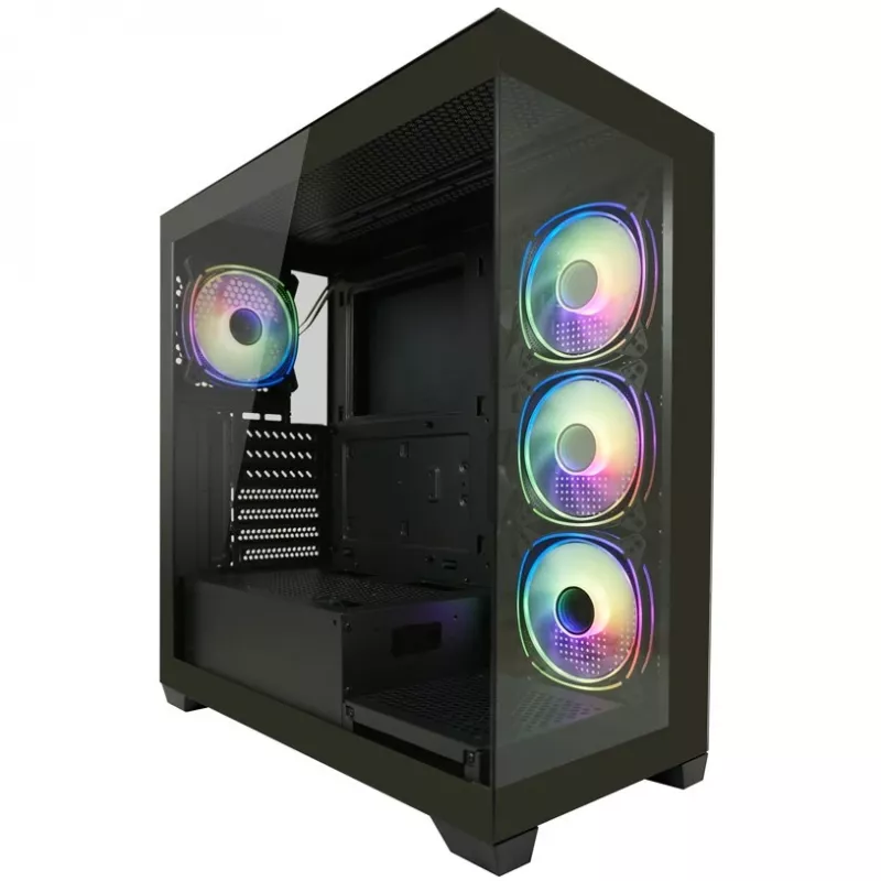 Caixa LC-Power MidiTower 715B preta USB3.2/Áudio sem fonte de alimentação SEAMLESS_X (LC-715B-ON)