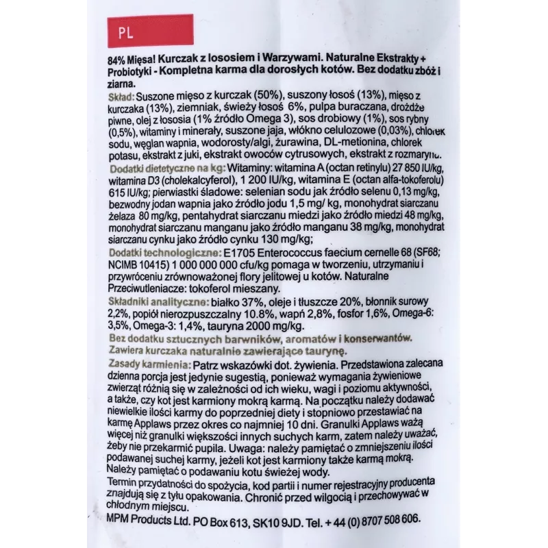 Applaws ração seca para gatos, frango com salmão, 7,5 kg