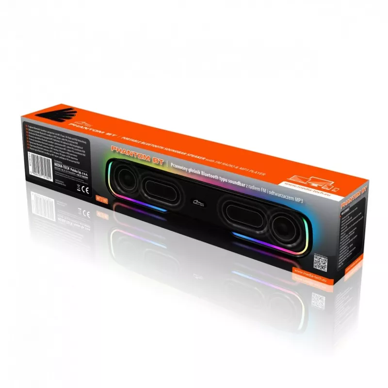 Altifalante MEDIA‑TECH Phantom MT3180 Soundbar 450W RMS, 80W alimentado por bateria, Bluetooth, com fios e sem fios, preto