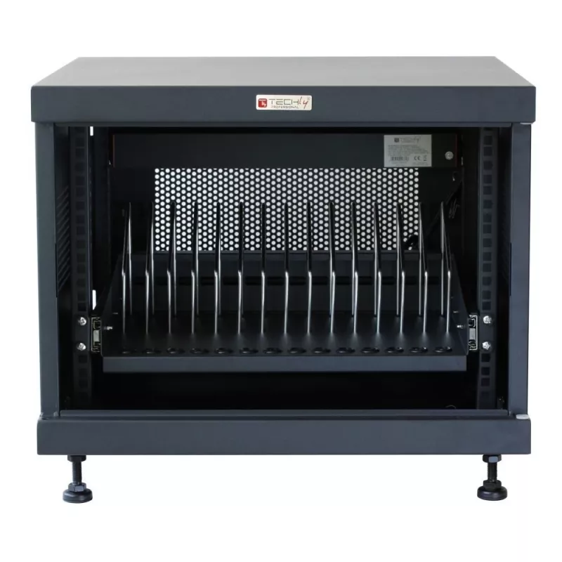 Prateleira de rack TECHLY 367652 organizador de cabos com fixação adesiva 3M, aço, 550×550×410 mm, preto