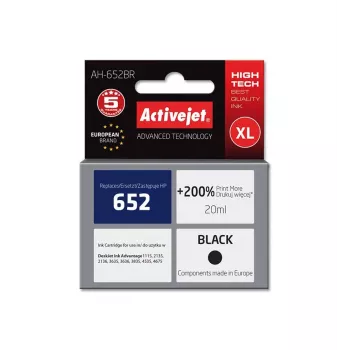 Cartucho de tinta ActiveJet AH-652BR compatível com HP, tinta preta pigmentada, 20 ml, alto rendimento (XL)