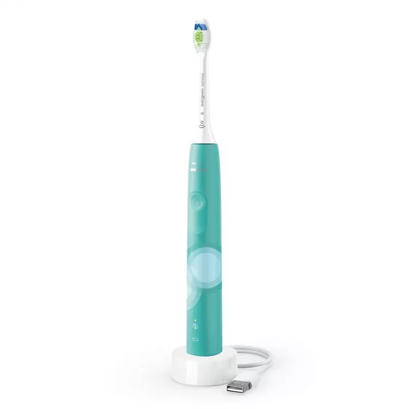 Escova de dentes elétrica Philips 4100 Series HX3689/43 – bateria de iões de lítio integrada, 1 punho, 1 cabeça de escova, modo Daily-Care, turquesa