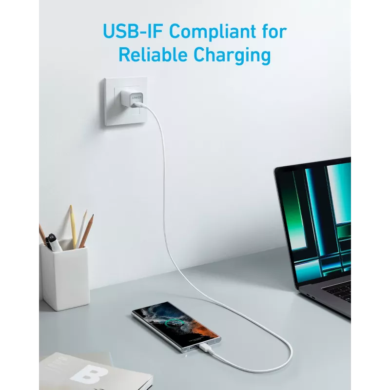 Cabo USB-C para USB-C Anker Innovations 322 nylon 0,9M 60W branco - cabo - digital/dados (A81F5G21)