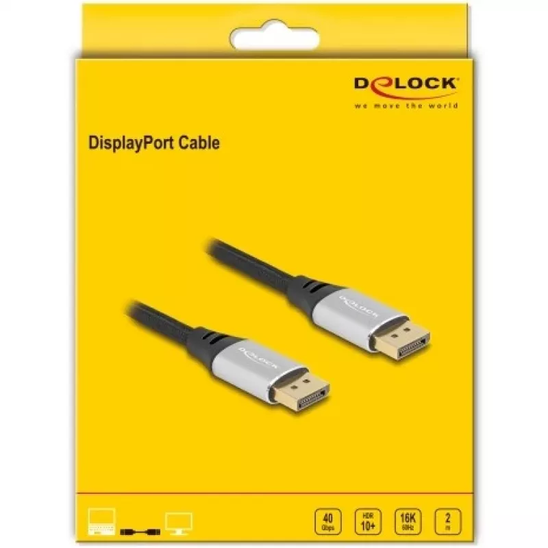 Cabo DisplayPort DeLOCK 16K 60 Hz 2 m prateado metal