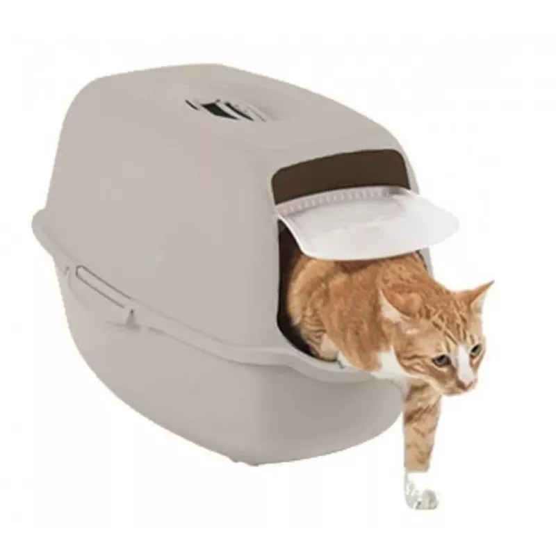 Caixa de areia para gatos rotho Kuweta Bailey bege – modelo 4004507422, caixa de areia compacta com tampa, filtro de carvão e pega