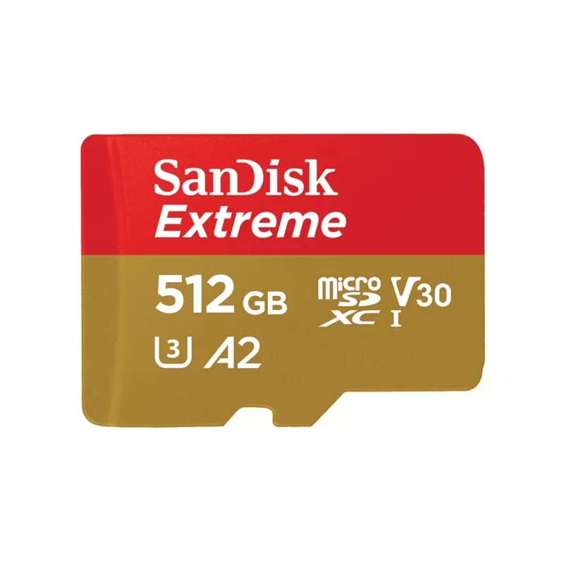 Cartão de memória MicroSDHC SANDISK Extreme 512 GB UHS-I A1 V30 U3 Classe 10, leitura 190 MB/s, escrita 130 MB/s, incl. adaptador SD