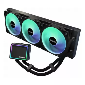 Arrefecedor de CPU ASRock Challenger 360 Digital ARGB Preto — AIO líquido de 360 mm, iluminação ARGB, ventoinhas montadas no radiador
