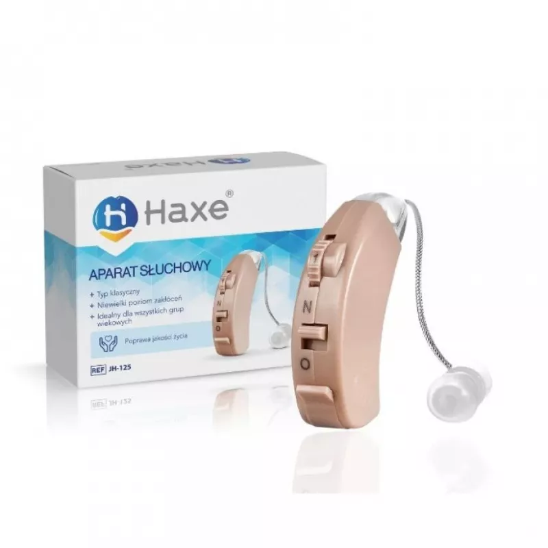 Amplificador de som intra-auricular Haxe JH-125, recarregável, bege, 4 níveis de volume, amplificação 45 dB