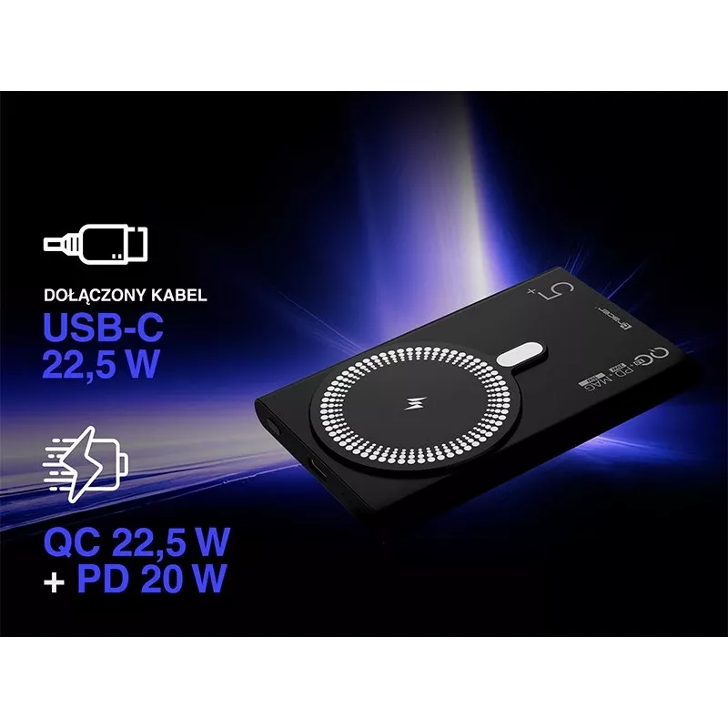 Tracer AirMag2 TRABAT47645 bateria externa, 5000 mAh, PD 20 W, carregamento sem fios magnético de 15 W, compatível com MagSafe, preta