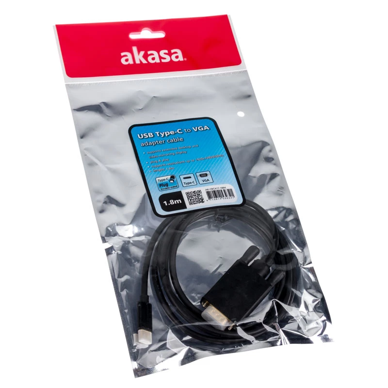 Adaptador de cabo USB Type-C VGA Akasa AK-CBCA17-18BK