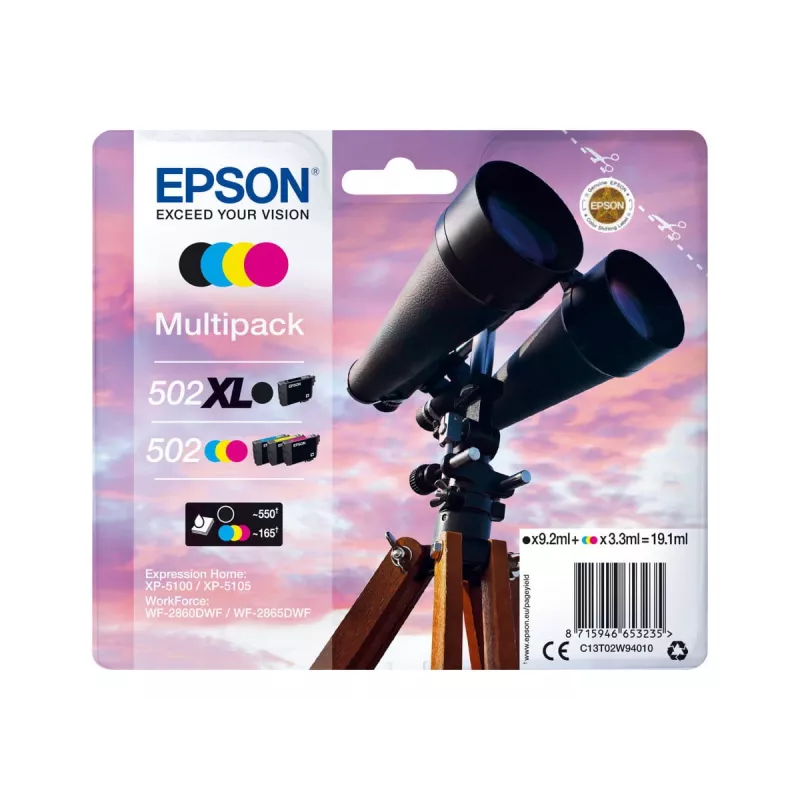 Cartucho de tinta Epson 502 XL 4 unid. original alto (XL) rendimento preto, azul, magenta, amarelo